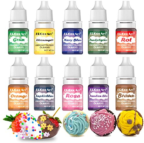 FettlöSliche Lebensmittelfarbe - ERCorArt 10 Farben Hochkonzentriert Lebensmittelfarbe ÖLbasis für Schokolade, Kakaobutter, Foudant, Schokoladenkuchen, Zuckerguss, Eiscreme etc, 6 ml/Stück
