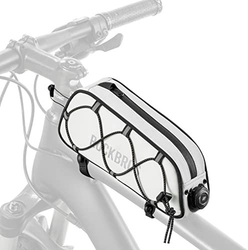 ROCKBROS Road-to-Sky Fahrrad Rahmentasche Wasserabweisend Oberrohrtasche 0,7L Reflektierend Fahrradtasche für Rahmen Tasche für MTB/Rennrad/Gravelbike Weiß