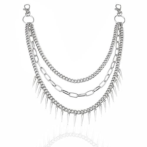 Hosen Kette, Triple Chains Jeans Ketten Bikerkette Punk Hosenkette Gürtel Portemonnaie Ketten mit Haken Dekorative Tasche Kette Metall Schlüsselkette für Damen Männer