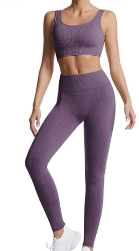 dohomiryo Abbigliamento Sportivo da Donna Set 2 Pezzi, Reggiseno Sportivo e Vita Alta Leggings Yoga Tuta Ginnastica Completo Tuta per Running Yoga Fitness Viola profondo S
