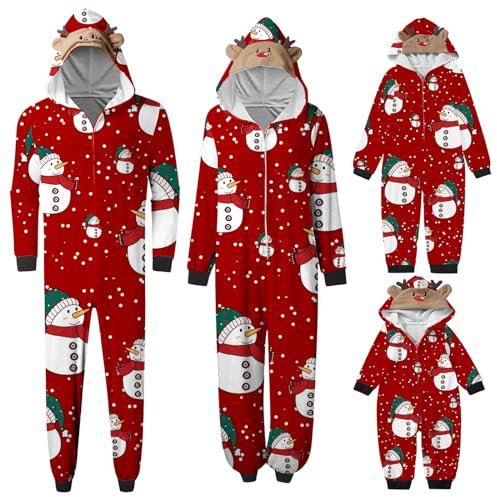 Fannyfuny Pigiama Invernale Caldo Cotone Tuta con Cappuccio Natalizio Pigiami Coordinati Famiglia Pigiama Natale Famiglia Pile Pigiama Tutone Uomo Natale Famiglia per papà Mamma Bambini Bambino