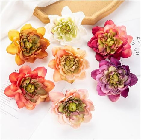 Künstlich Seerose 10 Stück 10 cm künstliche Blumen for Sammelalbum, gefälschte Dahlie, Heimdekoration, Hochzeit, Weihnachtskranz, Zubehör, DIY-Süßigkeitsschachtel, Seidenlotus (Color : Multi, Size :