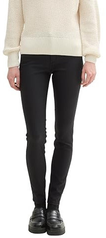 TOM TAILOR Denim Damen Coated NELA Extra Skinny Jeans in Leder-Optik, 10275 - Coated Black Denim, 32/30