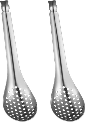 PRETYZOOM Edelstahl Kaviar Schlitzlöffel 2Er Set Küchensieb Löffel Mit Feinem Sieb 6.69X1.57X0.20In Praktischer Wasserabfluss Für Kochen Und Servieren