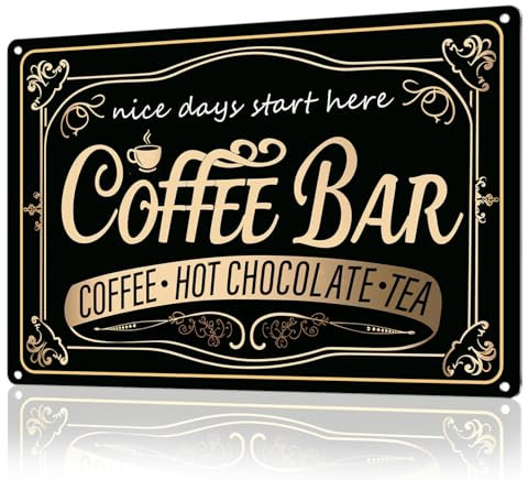 MOLESS Coffee Bar Sign - 12 × 8'' Vintage Metal Signs with Coffee Hot Chocolate and Tea Coffee Signs for Coffee Station Home Kitchen Wall Decor, Indoor/Outdoor Use