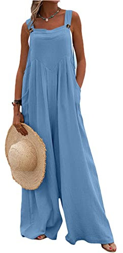 Loalirando Salopette da Tuta Casual Donna Tuta Estiva Donna Tuta Intera Jumpsuit Donna Senza Maniche Playsuit Tuta a Gamba Larga con Tasche da Spiaggia (Blu, M)