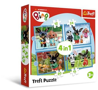 Trefl - Bing, Lustiger Bing - Puzzle 4in1, 4 Spiele, von 12 bis 24 Elemente - Unterschiedlicher Schwierigkeitsgrad, Buntes Puzzle mit Helden der Fernsehserie, Spiel für Kinder ab 3 Jahren