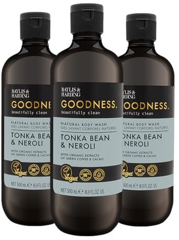 Baylis & Harding Goodness Tonka Bean & Neroli Body Wash, 500 ml (Pack of 3) - Vegan Friendly