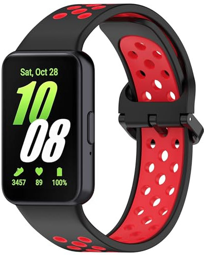 KUTEWEU Bracelet Compatible avec Samsung Galaxy Fit 3 SM-R390, Femmes et Hommes Bracelets, Silicone de Montre en Souple Réglable de Remplacement pour Samsung Galaxy Fit3 (Noir Rouge)