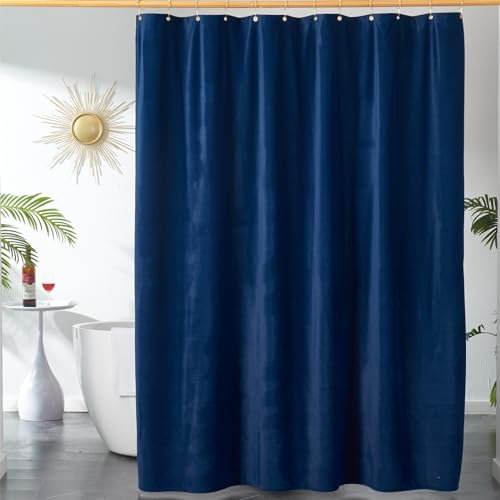 Rideau de douche en velours bleu marine pour salle de bain - Tissu robuste de luxe 260 g/m² avec crochets - Lavable et imperméable - 183 x 183 cm