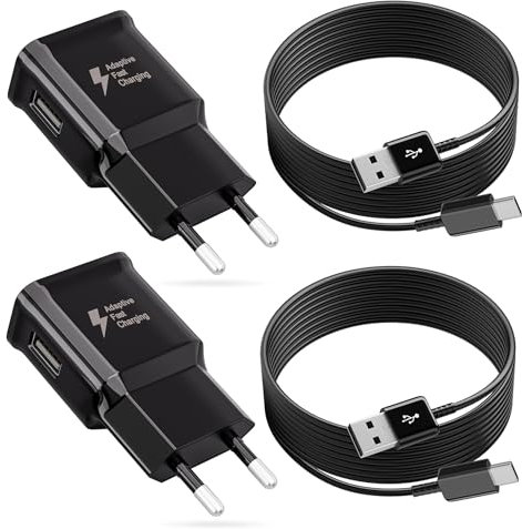 Chargeur Type C Charge Rapide avec USB C Câble 2M pour Samsung Galaxy A15 A14 A13 A10 A04s A55 A35 A34 A33 A25 A23 A53 S10 S9 S8 S20 M14 M34 Telephone, Adaptateur Secteur Alimentation (2 Pack)