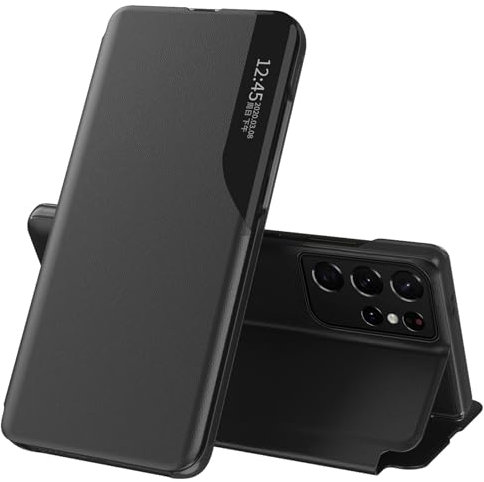 Coque S21 Ultra Coque pour Samsung S21 Ultra Cuir Fine Clear Flip Folio Étui à Rabat Housse pour Samsung Galaxy S21 Ultra Case 360 Full Body Antichoc Anti-Rayure Béquille Stand Support Cover (Noir)