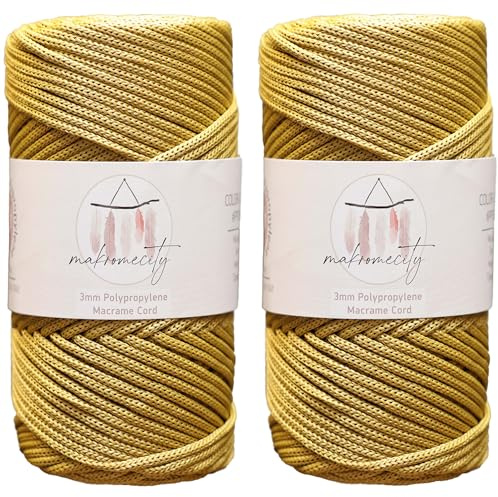 Makromecity 2 Strang Makramee Garn 3mm x 120m Senf Premium Polyester Makramee Schnur Polypropylene Basteln für Wandbehänge Umhängetasche Handtasche Runner Schnullerkette Platzteller