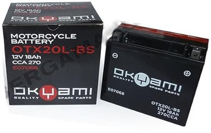 BATTERIA OKYAMI OTX20L-BS RIF. YUASA YTX20L-BS COMPATIBILE CON HARLEY DAVIDSON FLSTFI FAT BOY F/I - 1450 CC 2000-2006 SPECIFICA COMPLETA MOTO SCOOTER SENZA MANUTENZIONE