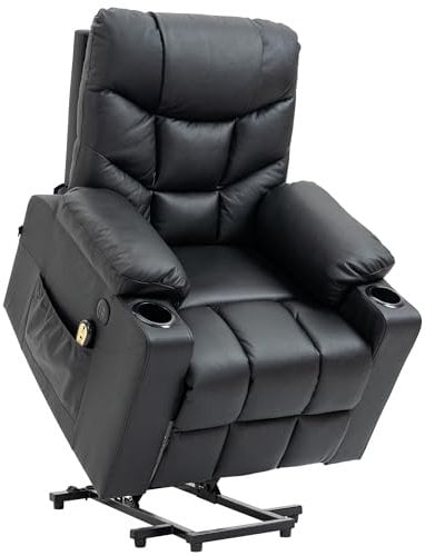 CLP Sessel Andover I Relaxsessel Elektrisch Verstellbar Mit Aufstehhilfe I Fernsehsessel Mit Liegefunktion, USB Ports Und Getränkehalter, Farbe:schwarz, Material:Echtleder