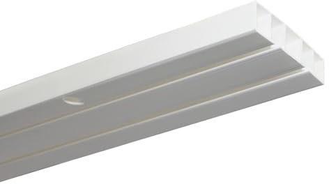 GARDINIA Vorhangschiene, Gebohrt für Deckenmontage, 2-läufige Gardinenschiene, Slim Line, Kunststoff, 150 cm, Weiß