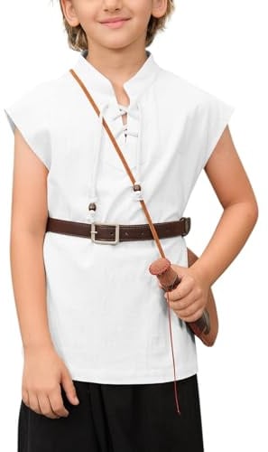 Haloumoning Jungen Renaissance Piraten ärmellose T Shirts Kinder Wikinger Mittelalterliche Schnürhemd Schottisch Kostüm Tank Tops