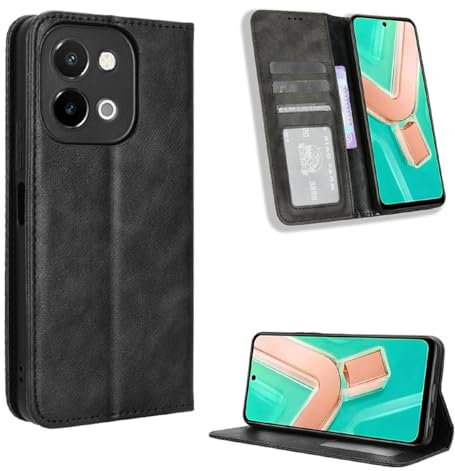 YUECXIN Funda para Vivo Y28 4G, PU Cuero Flip Carcasa de Tapa Libro, Antigolpes Case Cover con Cierre Magnético, Wallet Tarjetero y Soporte Plegable, Negro