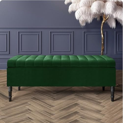 Paris Velvet Ottoman Storage Bench with Legs, End of Bed Blanket Box with Extra Deep Hidden Storage & Hinged Lid, Upholstered Ottoman Storage Box, Shoe Storage Ottoman, Padded Entryway Seat