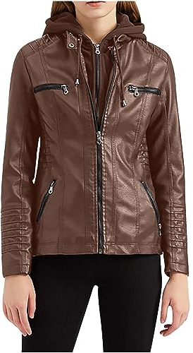 KHIRVWL Giacca in Pelle Donna Bomber Giubbotto Chiodo Donna Ecopelle Giacca Corto Giacchetta Biker Motociclista Leggera Comoda Donna Giubbotto in Pelle Invernale Giacca Biker Donna Giacca