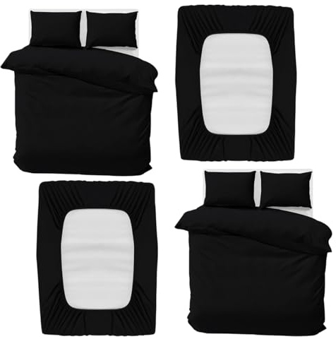 MOONLIGHT20015 King Bedding Set 4 Piece Duvet Cover Fitted Sheet with Pillow cases Soft Brushed Microfiber Duvet Cover sets Black (Pack of 2)