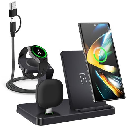 VNBBT Wireless Charger for Samsung,3 in 1 Wireless Charging Station for Samsung Galaxy S25/S24/S23/Z Fold/Flip,Fast Phone Watch Charger Dock Stand for Galaxy Watch Ultra/7/6/5,Galaxy Buds-Black
