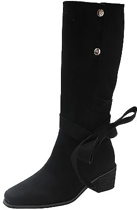 Generico Imbottitura per Stivali di Gomma Uomo Bootie Donna Stivali da Donna a Punta Quadrata con Lacci in Autunno e Inverno Stivali Cuoio Donna Suola Gomma 38 Stivali Stivali (Black, 35)