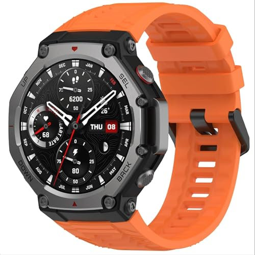 GIOPUEY Armband Kompatibel mit Amazfit T-Rex 3, Weiches Silikon Armband [Verschleißfest] [Atmungsaktiv] Ersatzarmband - Orange