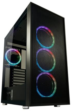 LC-Power Caja para gaming Gaming 802B Black_Wanderer_X – ATX-Midi-Tower, panel frontal de malla negra, ventilador ARGB, panel lateral de cristal templado, USB-C, 8 opciones de ventilador, hasta 4