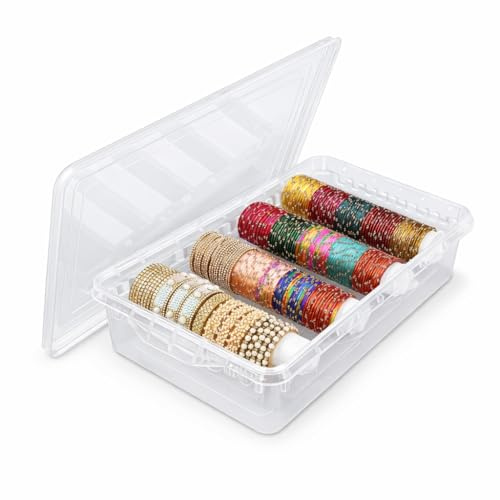 SHYAMVUN Bangle Box for Women With 4 Partition - Portable Jewellery Organizer With Latest Stylish Design - Transparent Storage for Watches and Chudi 4 Rod