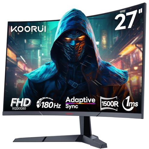 KOORUI Écran PC Gamer 27 Pouces, FHD 180Hz Incurvé (1500R) Moniteur PC Gaming, Adaptive Sync, HDMI/DP - VESA 100x100mm