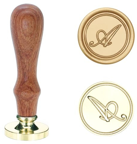 Poemluve Siegelstempel Initialen A 25mm Wachssiegel Stempel für Einladungen zur Hochzeit mit Holzgriff Vintage Wachs Siegel Stempel Buchstaben für Umschlag Briefe Geschenkpapier Umschlag (Buchstabe A)