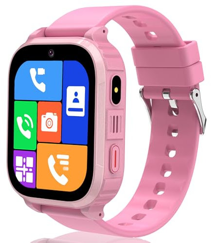 Moikmlih Montre Connectée Enfant 4G, Montre Intelligente Enfant avec GPS, Appel, SOS, Chat Vidéo, Mode Classe, SMS, Réveil, Podomètre, IP68, Montre Connectée Enfants Cadeau d'anniversaire de Noël
