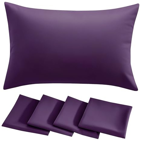 RUIKASI Purple Pillow Cases 4 Pack - Plain Pillowcases with Envelope Closure Breathable Premium Brushed Microfiber Set of 4 Pillow Covers Standard 50x75 cm