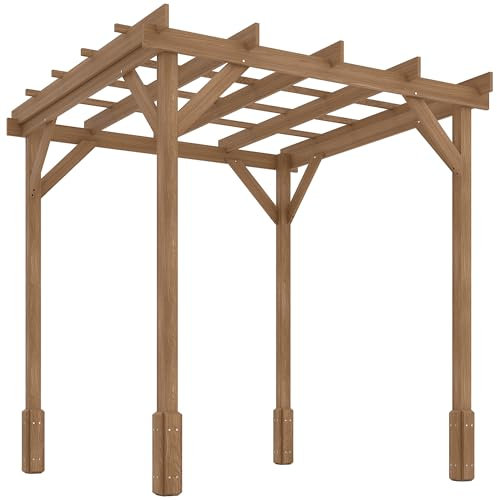 Outsunny 2 x 2m Wooden Pergola Kit, Decorative Garden Gazebo Shelter with Stable Structure for Climbing Vines, Flowers, Dark Brown