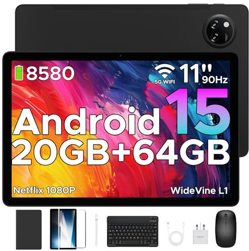 DOOGEE TAB A9+ 2025 Newest 11 Inch Android 15 Tablet, 8580mAh Tablet With Keyboard, T7200 Octa Core Android Tablets, 20GB + 64GB/2TB Tablets With Pen, 13+5MP, 2 Speakers + Widevine L1, Mouse & Case