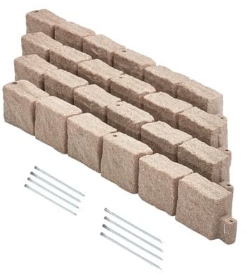 VEVOR Borde de Piedra Artificial para Jardín 1190 x 100 x 155 mm, 4 PCS Borde de Césped Realista Flexible del Tamaño de un Ladrillo con Púas de Anclaje, para Caminos de Acceso y Pasarelas, Beige