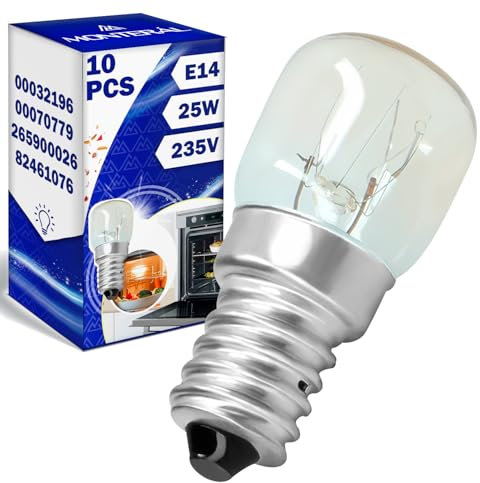 MONTERAL 10 Pièces Ampoule Four E14 25W 230V 300°С avec le Code Original 00032196 032196 82461076 pour Bosch pour Balay pour Siemens 82461076 pour Smeg