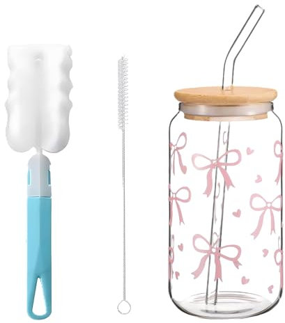 Yoedge Gobelet avec couvercle et paille,Verre à boucle rose, esthétique en forme de canette,Gobelet polyvalent et élégant pour le bubble tea, le café ou les cocktails