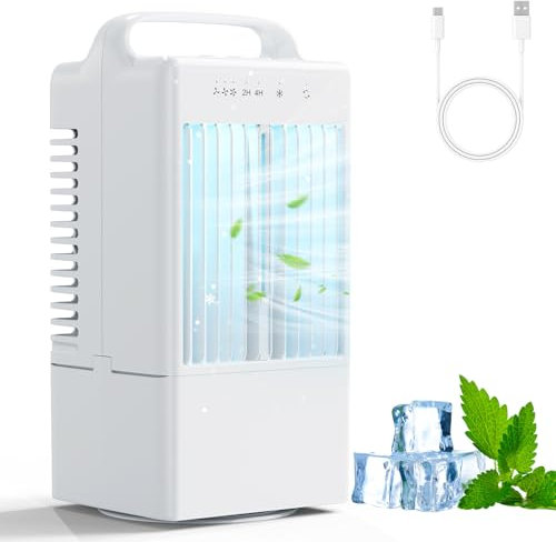 Climatiseur Mobile,Rafraîchisseur d'air Portable Silencieux,4 en 1 Mini Climatiseur Portable avec 90° Oscillation,Modes de Brume,3 Vitesses, Minuterie de 4H,Réservoir 900ml pour Chambre Bureau Cuisine