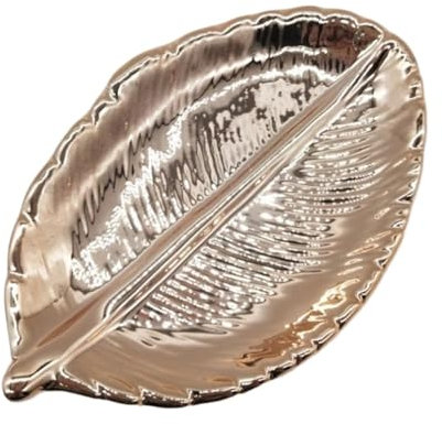 LSNNMU Plat à bibelots Assiette à Feuilles en céramique, Feuille d'arbre, Bijoux, bibelot, Plateau de Rangement de Desserts, Bijoux en céramique, Plateaux à bibelots décoratifs, 1 pièce(Rose Gold)