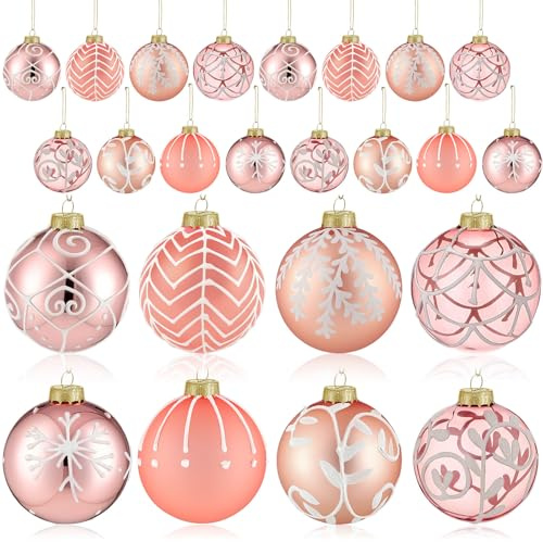 Liliful Glas-Weihnachtskugeln, 5,9 cm, Weihnachtsbaumschmuck, hängende Kugeln, Dekoration für Bäume, Weihnachten, Urlaub, Party, Geschenk, 24 Stück (Roségold)