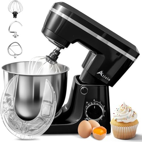 Alivio Compact & Lightweight 5L Stand Mixer 1500W, 10+P Variable Speed Multifunction Electric Kitchen Mixer - Dough Hook, Flat Beater, Whisk (Black)