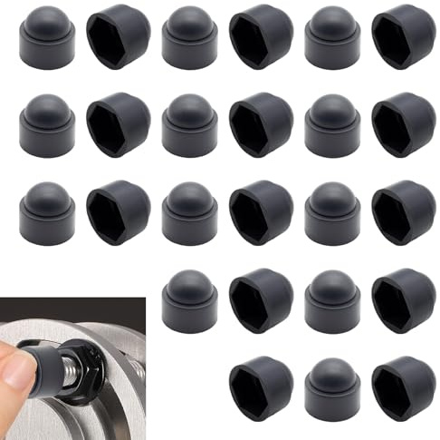 25 Pezzi Coperture per Dadi, Viti M10 (SW17), Cappucci Protettivi Esagonali, Tappini in Plastica per Bulloni e Dadi, Ideali per Macchinari, Veicoli, Montaggio Mobili e Attrezzi da Giardino (Nero)