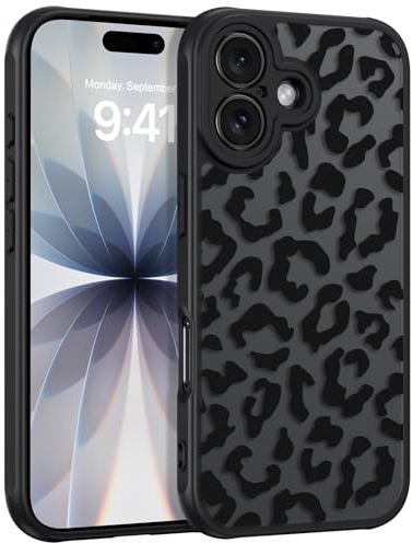 BENTOBEN Handyhülle für iPhone 17 Hülle, Aesthetic Leopard Leoparden Muster Design Hülle iPhone 17 6.3 Durchscheinende Matt Anti-Fingerabdruck Rückseite Dünn Stoßfest Schutzhülle, Schwarz