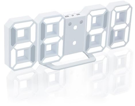 YUANYUYING LED Digitale Wecker, 3D LED Wanduhr Digitale Anzeige mit Snooze-Funktion - Große Zahlen, 3 Helligkeitsstufen, Wand- oder Schreibtischfestierung (Weiß + Weiß)