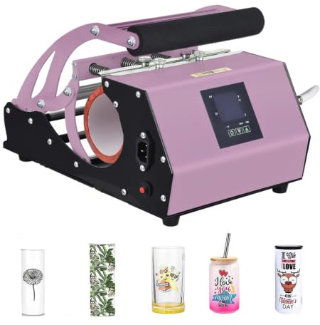 Tumbler Heat Press Machine, 300W Mug Press for 20oz 25oz 30oz Straight Skinny Sublimation Tumblers, LCD Digital Control for Ceramic, Glass Cups Pink