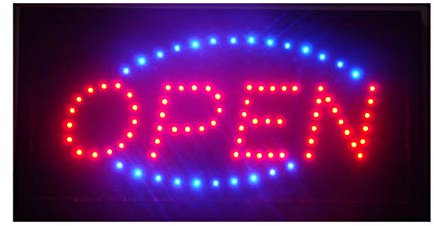 = Open = Rectangular LED Sign Bright NEON Professional Powerful Animated Flashing Display Hanging Chain Included Signs Rectangular 45cm x 25cm x 2cm