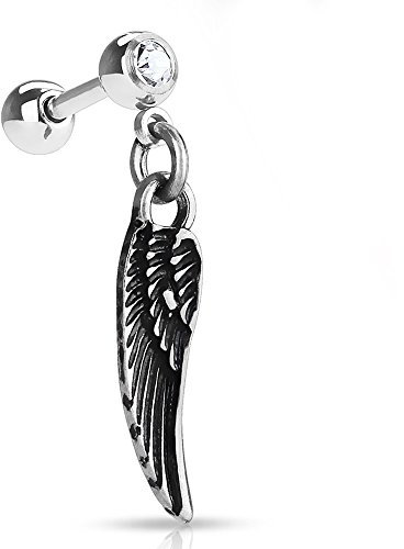 Autiga® Ohr Piercing Stecker Tragus Helix Cartilage Engels-Flügel Anhänger Wings Barbell Silber