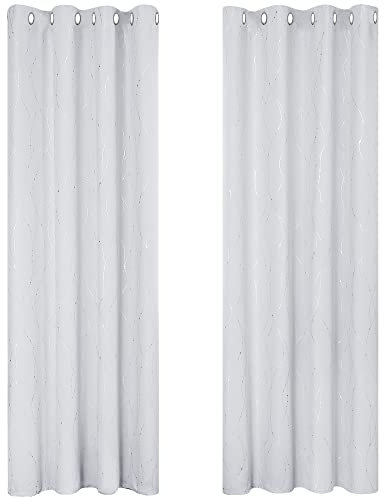 Deconovo Thermo-Verdunkelungsvorhänge, Kälteschutz, mit silberfarbenen Punkten, mit Ösen, für Schlafzimmer, Erwachsene, 132 x 214 cm, Perlgrau, 2 Stück